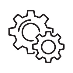 Black outline icon of two interlocking gears symbolizing settings, process, configuration, teamwork, or mechanical operation
