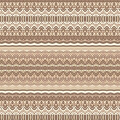 Striped pattern with symmetrical ornamental bands. Abstract, ethnic design in shades of brown and beige