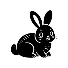 Black vector silhouette of a rabbit, simple silhouette design vector icon on white background