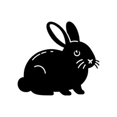 Black vector silhouette of a rabbit, simple silhouette design vector icon on white background
