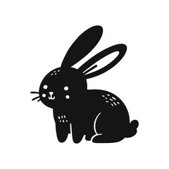 Black vector silhouette of a rabbit, simple silhouette design vector icon on white background