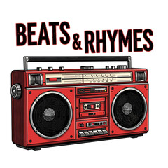 Obraz premium Retro Red Boombox with Classic Controls and Graphic Style.