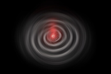 An abstract glowing red light at the core of chaotic white energy rings, symbolizing technological disruption, digital communication, powerful energy emission, or a focused target in modern systems

