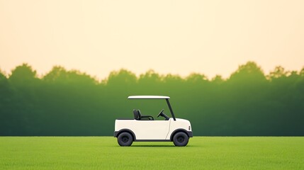 Fototapeta premium White Golf Cart on Green Grass Field