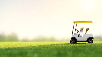 Golf Cart and Clubs on a Bright Sunny Golf Course