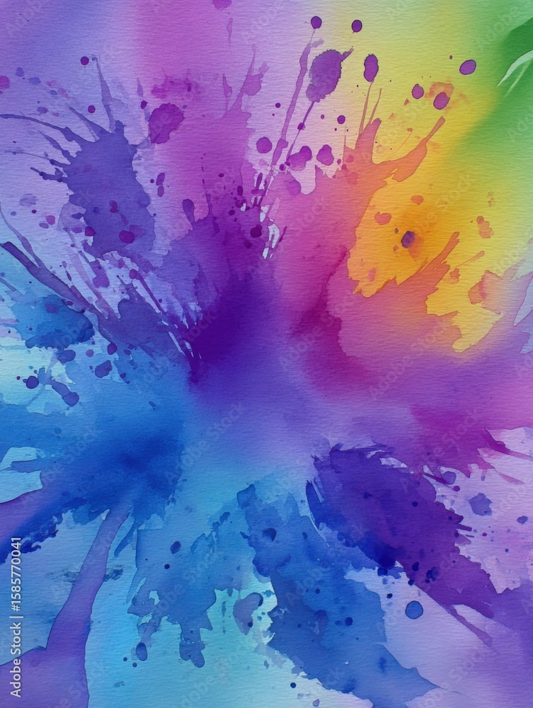 Poster abstract vibrant watercolor splash art with multicolored paint blots in dynamic motion for creative 