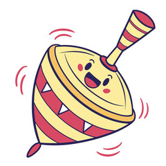 Cute cartoon spinning top with a smiling face in a playful style