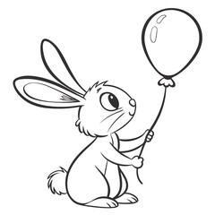 Cute cartoon rabbit holding a balloon in a playful style