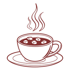 Cozy steaming cup of hot chocolate with marshmallows in a minimalist illustration style