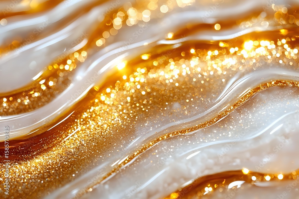 Poster luxurious gold and white waves with sparkling glitter texture create elegant abstract background pat