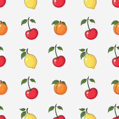 Fruit seamless pattern. Repeating pattern with lemon, apricot, cherry. Berries pattern for printing