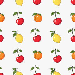 Fruit seamless pattern. Repeating pattern with lemon, apricot, cherry. Berries pattern for printing