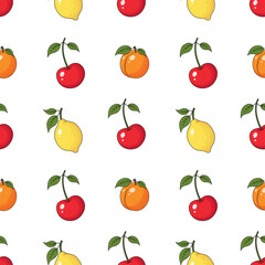 Fruit seamless pattern. Repeating pattern with lemon, apricot, cherry. Berries pattern for printing