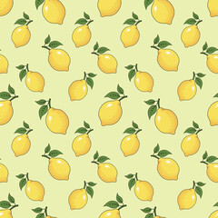 Lemon seamless pattern. Citrus background. Repeating pattern with lemons. Lemon with leaves seamless