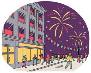 New Year Party and Fireworks | Countdown Celebration Scene