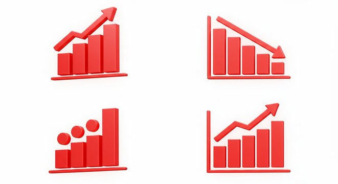 Red bar graphs showing growth and decline trends