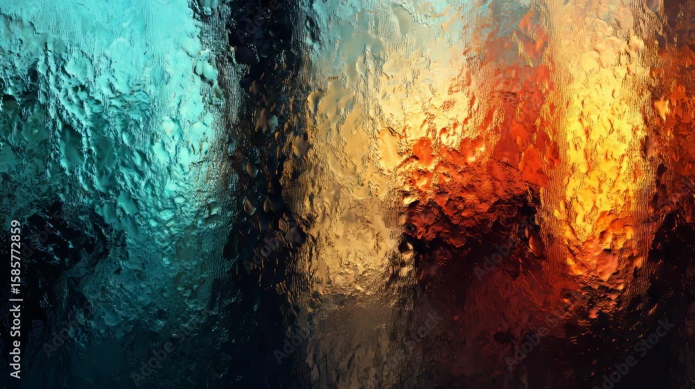 Poster close-up abstract background of a textured glass sheet surface with transparent glossy patterns, sho