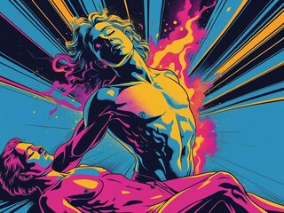Psychedelic Embrace: Abstract Figures in Energetic Aura