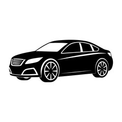 Fototapeta premium Illustration of a sleek black sedan car in a side view silhouette style