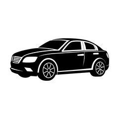Illustration of a black sedan car with detailed wheels and headlights