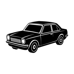 Illustration of a black vintage car with white accents on a white background