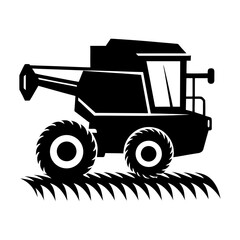 Illustration of a combine harvester on a field in black and white style
