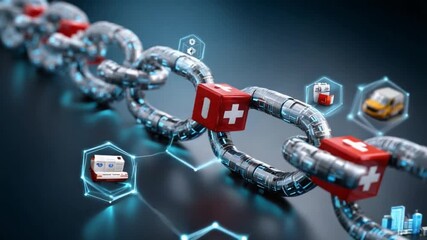 Interlinked Digital Safety: A visual representation of a robust, immutable blockchain, its interconnected links representing a secure digital network protecting crucial data in transit. - Powered by Adobe