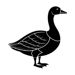 Silhouette of a goose standing with detailed feathers in black and white