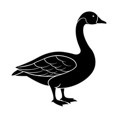 Silhouette of a goose standing with detailed wing feathers in black color