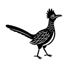 Illustration of a roadrunner bird with a long tail and crest in black