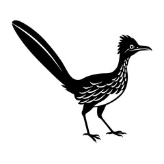 Silhouette illustration of a roadrunner bird standing on two legs side view