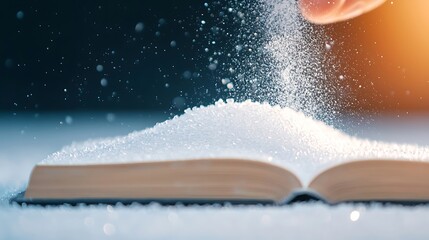 Sugar poured onto an open book symbolizing sweet knowledge or temptation