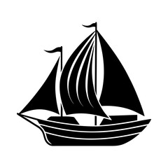 Illustration of a black sailboat with sails and two small flag poles