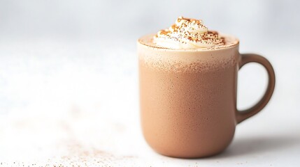 Deliciously frothy hot chocolate topped with whipped cream and cinnamon