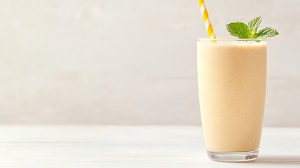 Refreshing creamy peach smoothie topped with fresh mint leaves
