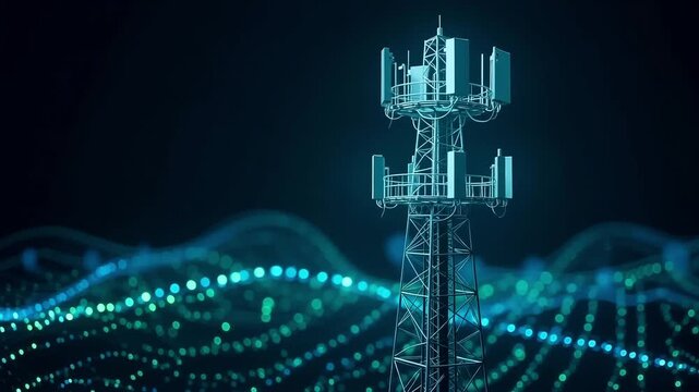 Radio telecom cellular tower for Telecommunication Mast Signal Transmission Telephone Internet Network 3D Wireframe Illustration