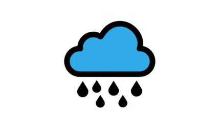 Blue cloud with raindrops falling from it, created with AI, PNG