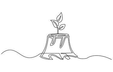 Continuous one line drawing of tree with the roots. Big Tree for green nature concept in single line draw illustration. Editable stroke.