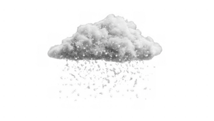 Snow falls gently from a fluffy white cloud, created with AI, PNG