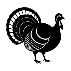 A black silhouette of a turkey with detailed tail feathers displayed