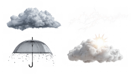 Cloud formation with droplets and sun visibility, created with AI, PNG