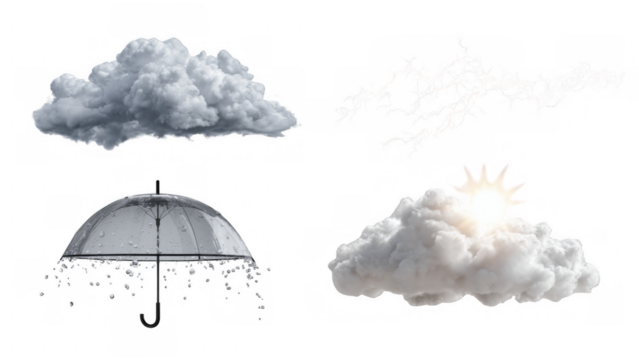 Cloud formation with droplets and sun visibility, created with AI, PNG