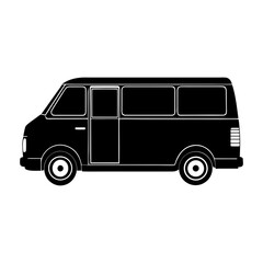 Illustration of a black van with windows and wheels on a white background