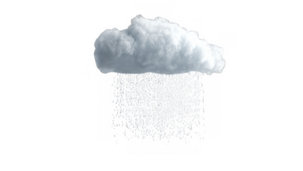 Fluffy cloud rains on a clear sky, created with AI, PNG