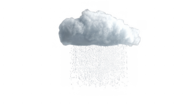 Fluffy cloud rains on a clear sky, created with AI, PNG