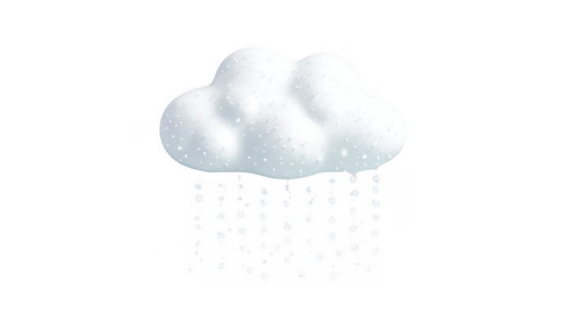 Soft fluffy cloud with rain droplets falling down, created with AI, PNG