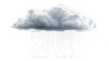 Rain falls from a dark cloud on white, created with AI, PNG