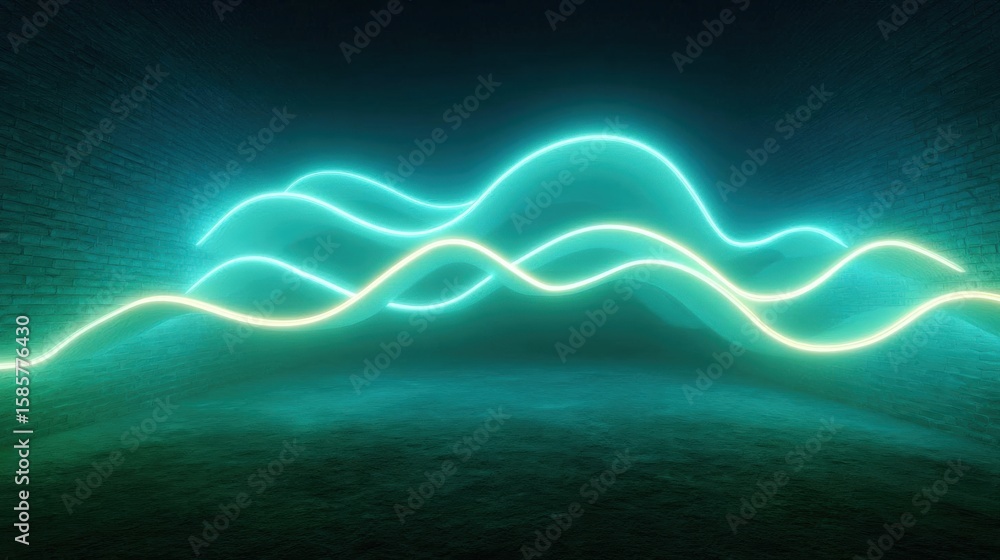 Poster abstract digital art piece that appears to be a 3d rendering of a wave-like pattern. the wave is mad