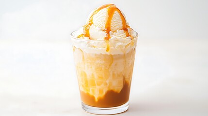 Deliciously creamy caramel ice cream drink with drizzled topping