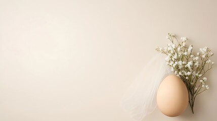 Delicate easter egg adorned with tiny white flowers on a neutral background